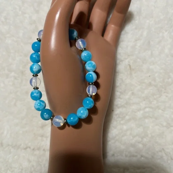 Bracelet  8-8.5mm Amazonite Aqua ,Mystic Aura Quartz - Picture 5 of 8